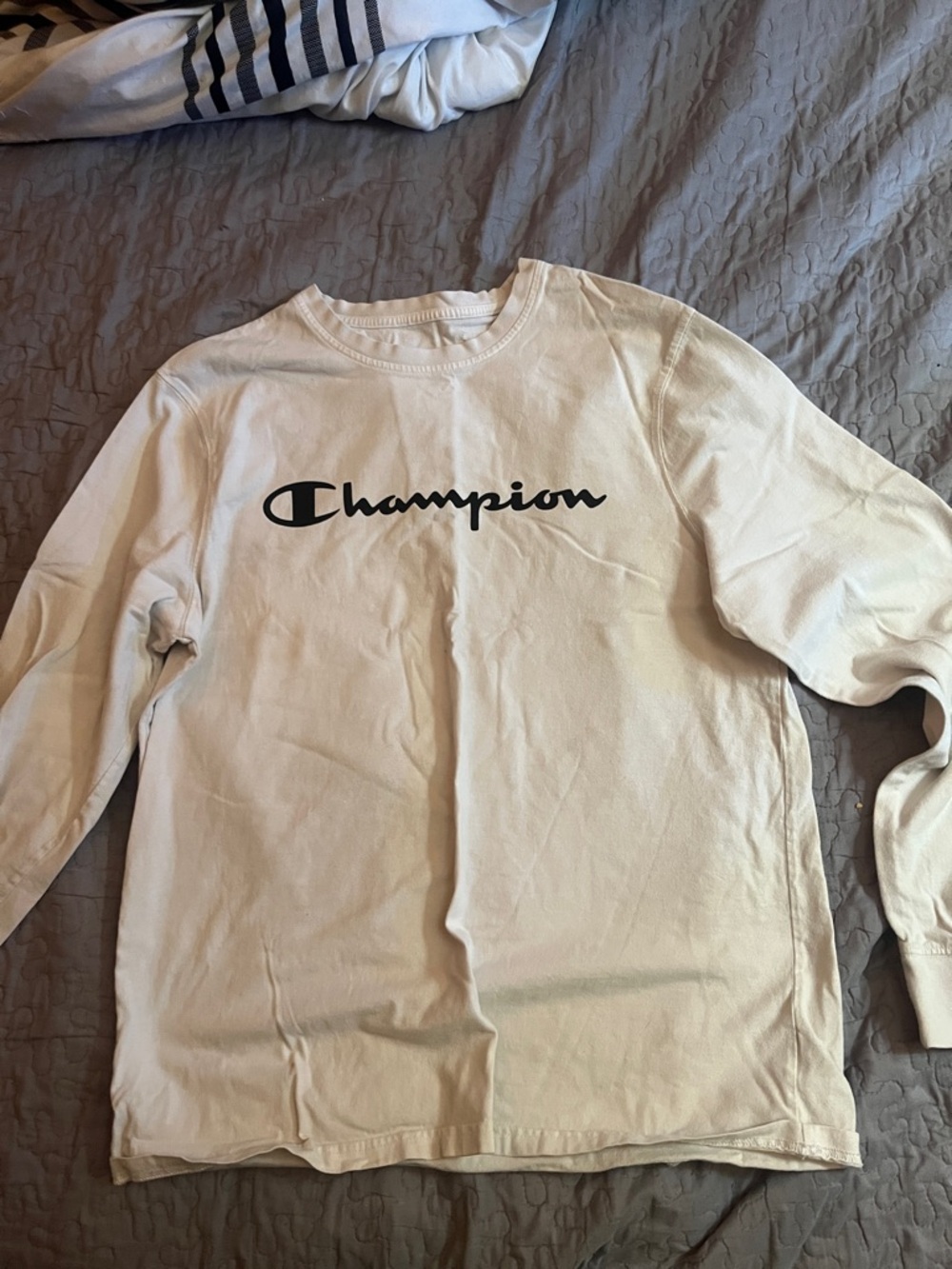 Champion Long Sleeve Logo Tee - Cream with Black Script